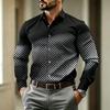 Arrival Men Gradient Diamond Grid Print Long Sleeve Shirts Slim Fit Turn Down Collar Button Up Dress Shirt Business For