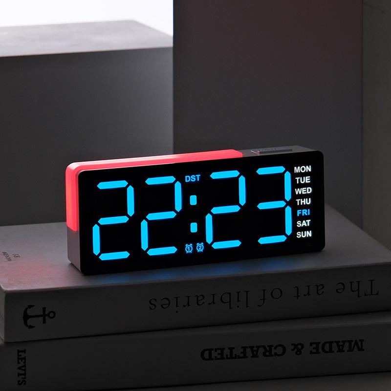 LED Digital Alarm Clock Atmosphere Light Date Teperature Week Display DST Snooze Table Clock 12/24H Brightness Adjustment