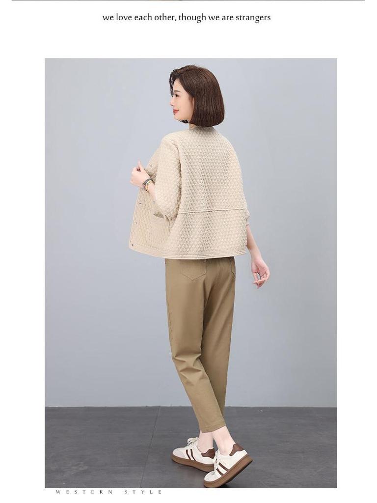 Women's Spring/Autumn Loose Baseball Jacket - Button Cardigan Top for Middle-Aged Moms (2025 Collection)