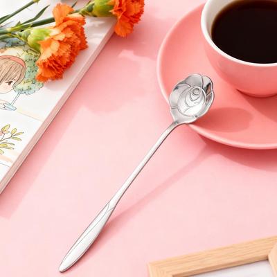 Golden Cherry Blossom Long Handle Stainless Steel Spoon - Japanese Style for Coffee, Dessert, and Ice Cream.