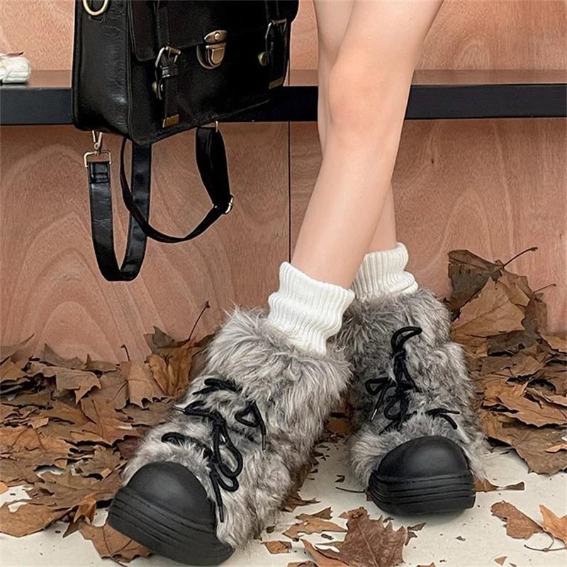 Plush Round Toe Women's Snow Boot Lace-Up Thick Bottom Keep Warm In Winter Women Boots Fashion Outdoors Young
