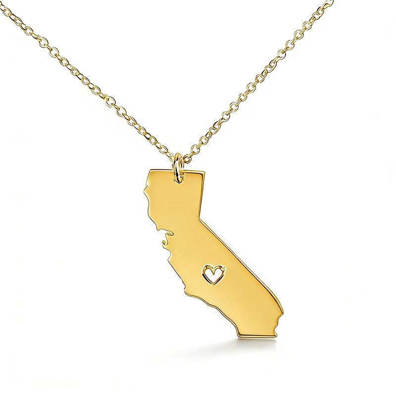 

United States California Map Pendant Necklace 18k Gold Plated Stainless Steel Necklaces For Men Women золотой