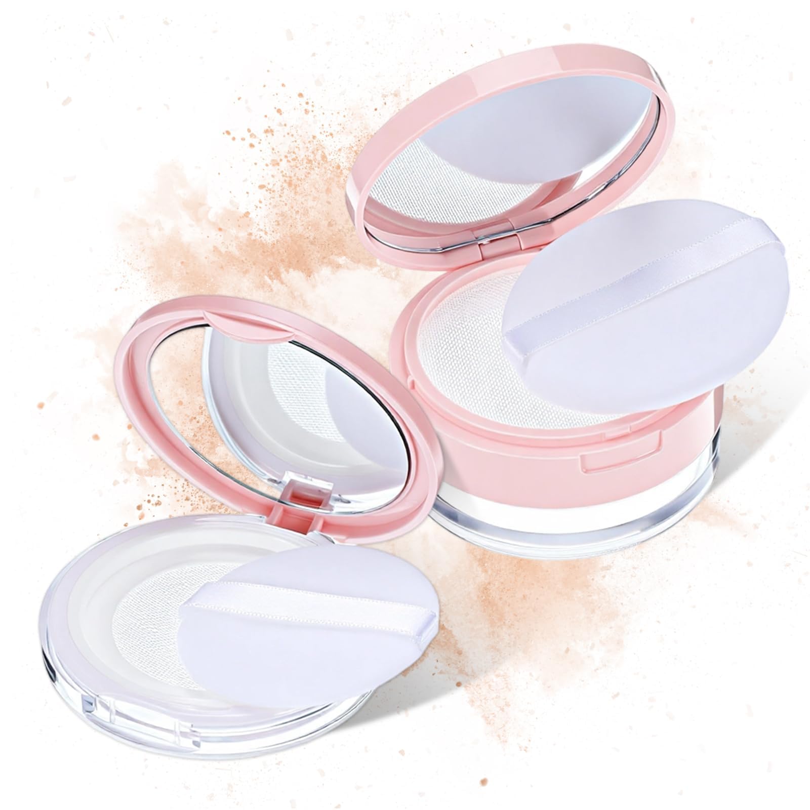 2Pcs Powder Box, Powder Puff Box,Travel-Friendly Compact Container With Puff, Portable Loose Case for Touch-Ups