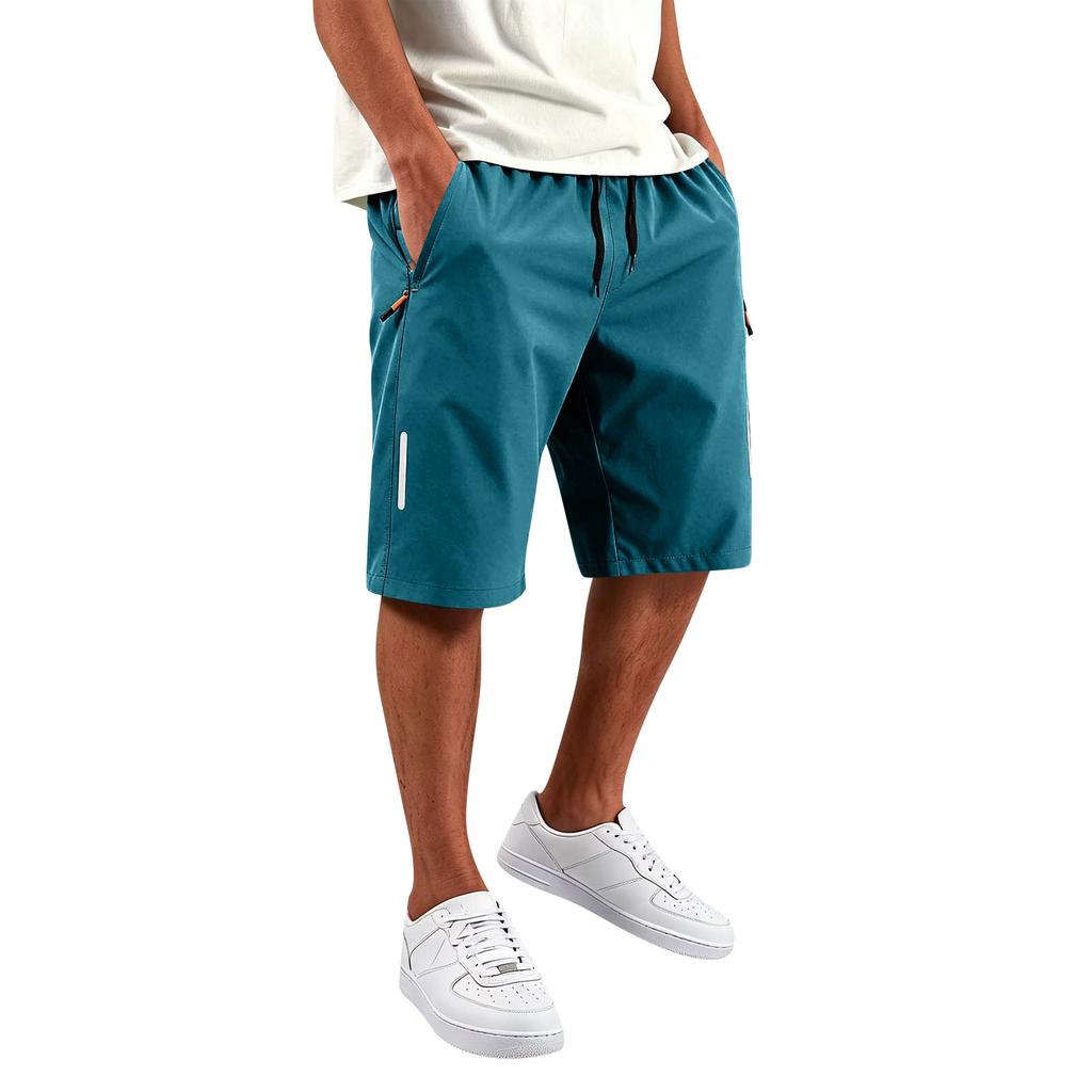 Men's Running Shorts with Reflective Strip, Zipper Pockets, Straight Fit for Athletic Performance