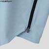 INCERUN Summer Men V Neck Short Sleeve Zip-up Casual Skinny Rib T-shirts Tops