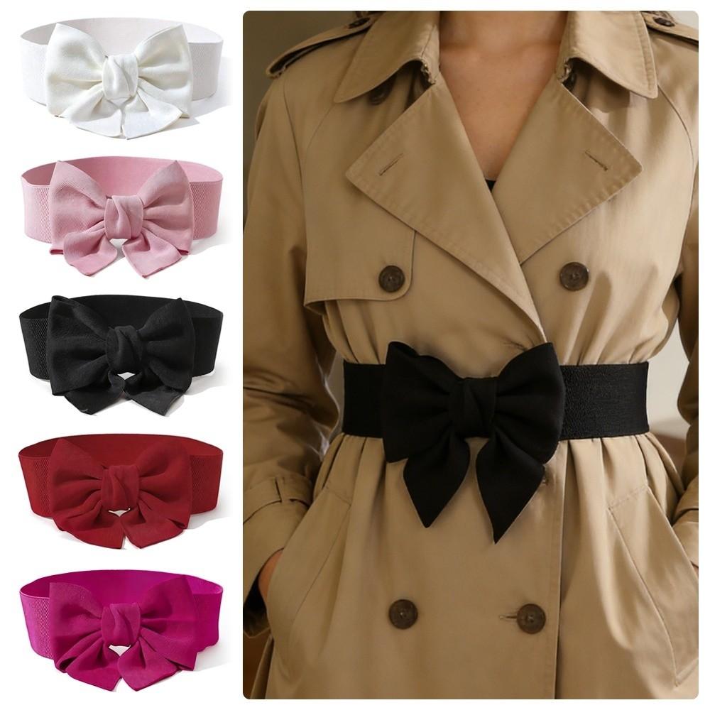 Elegant Bowknot Waist Straps Solid Color Elastic Waist Belt Wide Adjustable Dress Belt For Dress Decorate Clothes Accessories