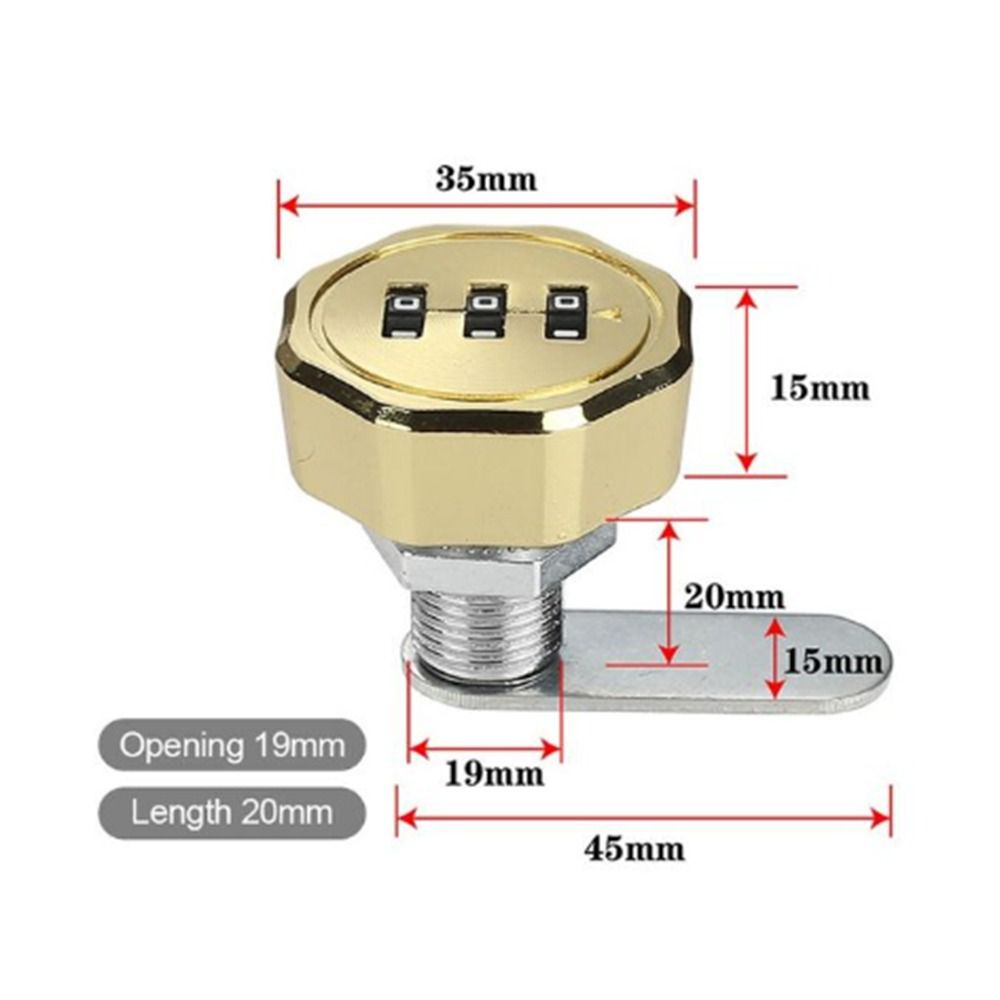 

Цинк Цинковый сплав Почтовый ящик Кодовый замок Черный/Серебристый Кулачковый кодовый замок для толщины пластины 10-20 мм 20mm-gold