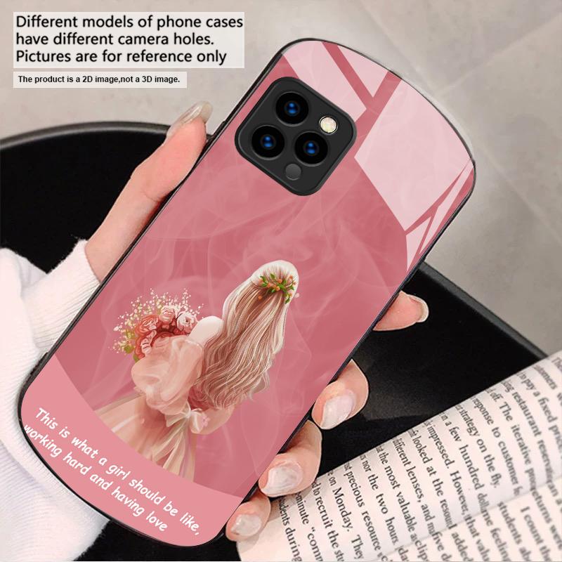 The Girl Holding Flowers For iPhone 17 16 15 14 13 Plus 12 Mini 11 Pro Max XR Xs Max X 7 8 6S 22 20 Elliptical Glass Phone Case
