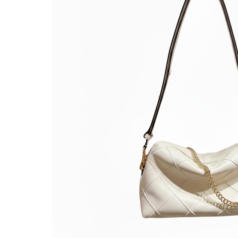 Tory Burch Fleming Diamond Finish Chain Detail Sheepskin Shoulder Bag Large Women's White 176625-252 Pack