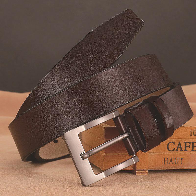 Męski pasek ze skóry naturalnej z klamrą na pin, Modny styl retro