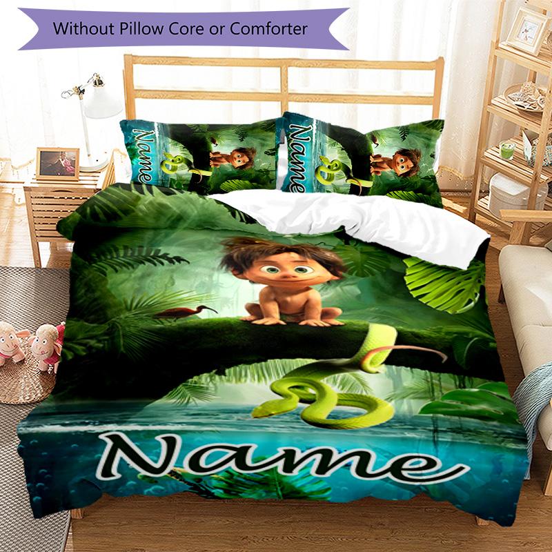3pcs The Good Dinosaur1 Cover Set - Personalized Name, HD Printed Bedding with 1 Cover and 2 Pillowcases - Perfect for Home Decor, Easy Care