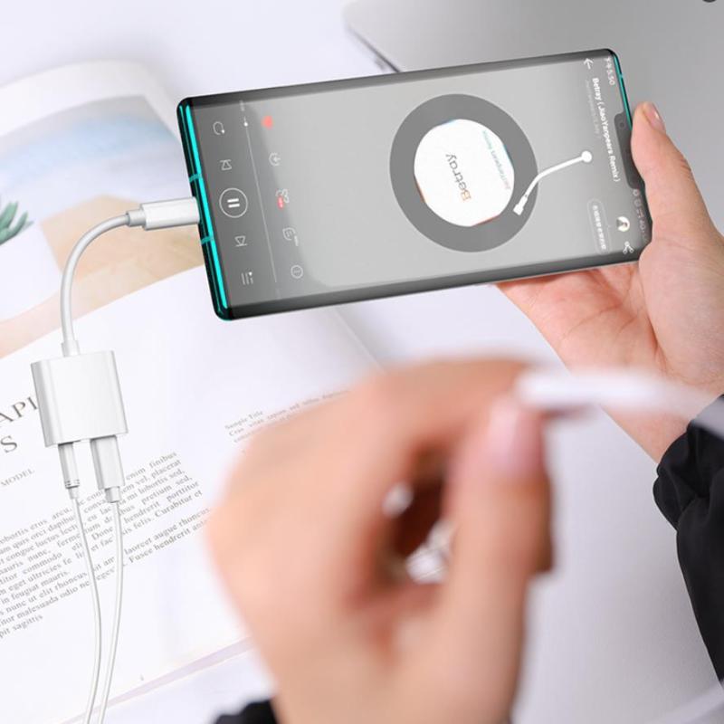 2v1 Audio Adaptér USB-C na 3,5mm Jack Type-C Nabíjení 3,5mm Aux Kabel Pro Samsung Xiaomi Huawei Konektor Pro Kabelová Sluchátka