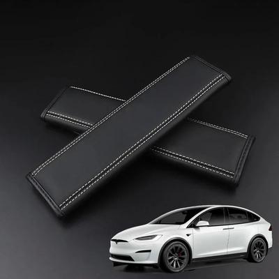 2Pcs For Tesla New Model Y Juniper 2026 Launch Nappa Leather Car Seat Belt Protection Shoulder Pad Covers Interior Accessories