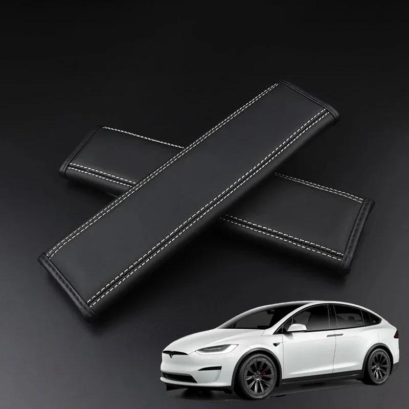 2Pcs For Tesla New Model Y Juniper 2026 Launch Nappa Leather Car Seat Belt Protection Shoulder Pad Covers Interior Accessories