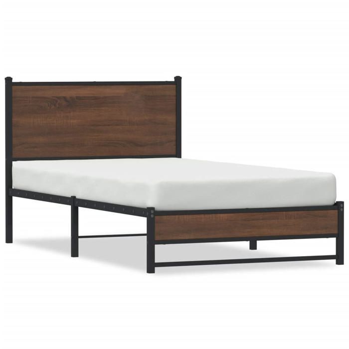VidaXL Metal Bed Frames with Brown Oak Headboard 100x200 Cm, Single Bed, Bedroom Furniture, Bed 4007935