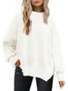 Women's Round Neck Batwing Sleeve Long Sleeved Ribbed Knit Sweater with Side Slit Pullover Luxurious Relaxed-fit Slimming and Versatile Top