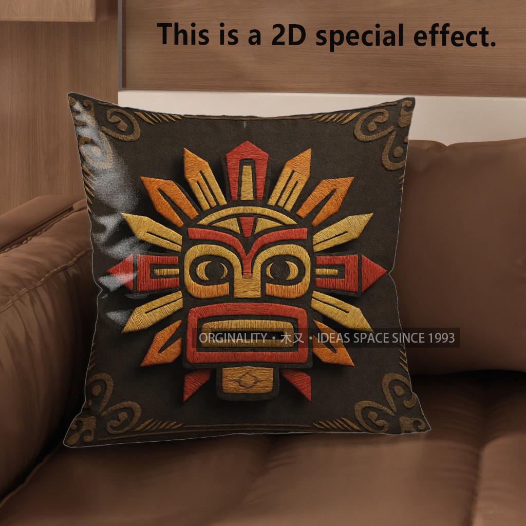 2D Aztec Sun God Print Throw Pillow Covers Pattern Cushion Cover Suitable For Sofa Bedroom Car Pillow Cover
