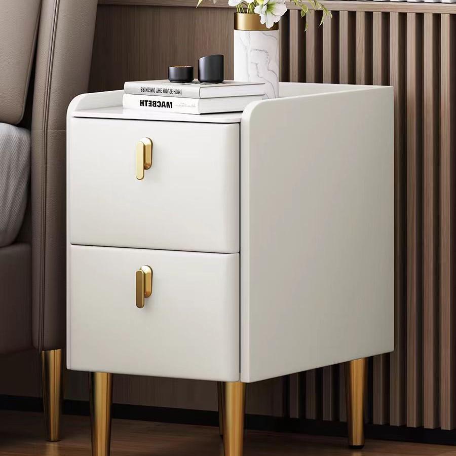 Luxury Narrow Bedside Table with Wireless Charging and Multi-functional Storage