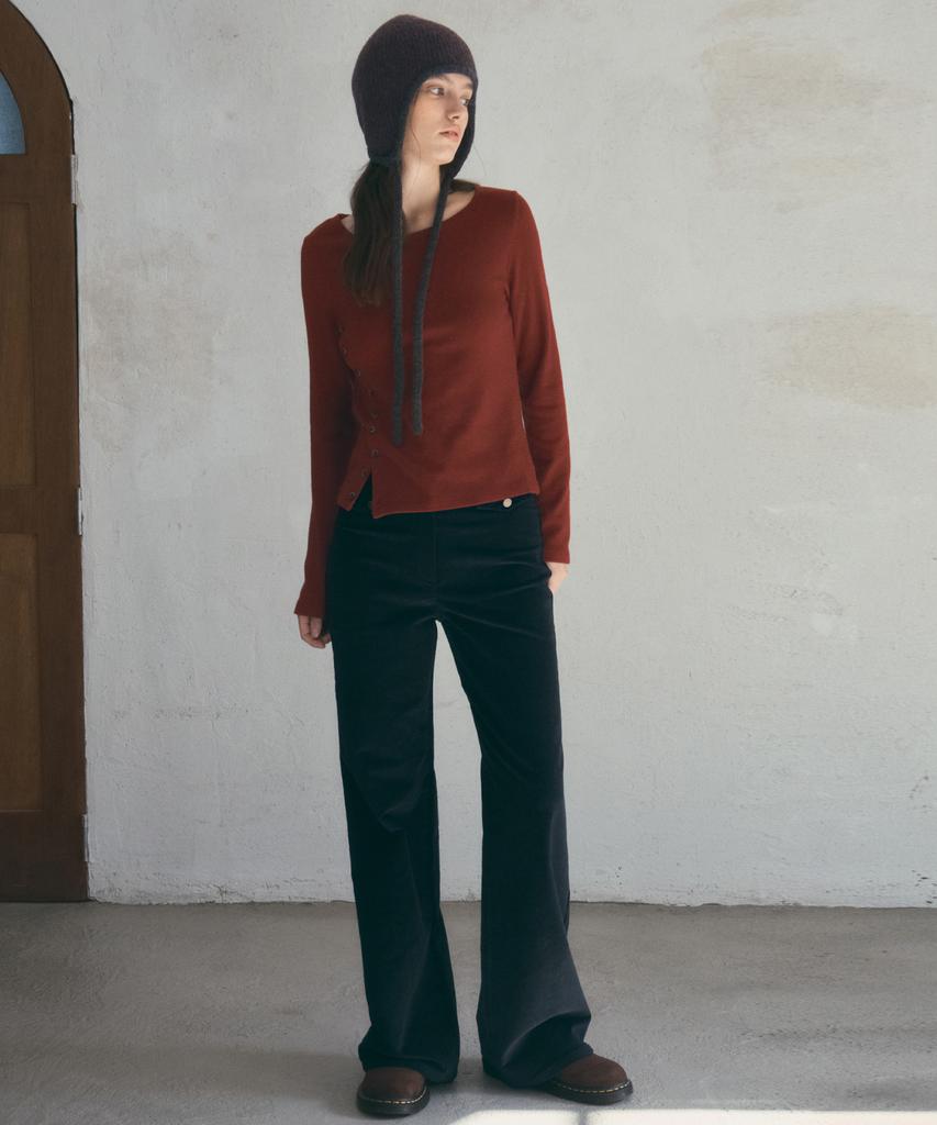 Aueonoseuteljia Boatneck Side Button T-Shirt_Tomato Brick(O25-Tp28)
