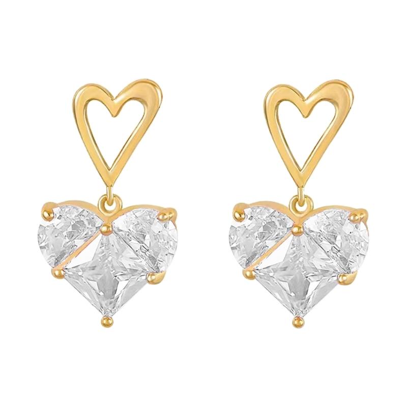 

Елегантні сережки-сердечка з цирконію для модних жінок, що відрізняються зручним носінням, міцним сплавом і міцними каменями білий