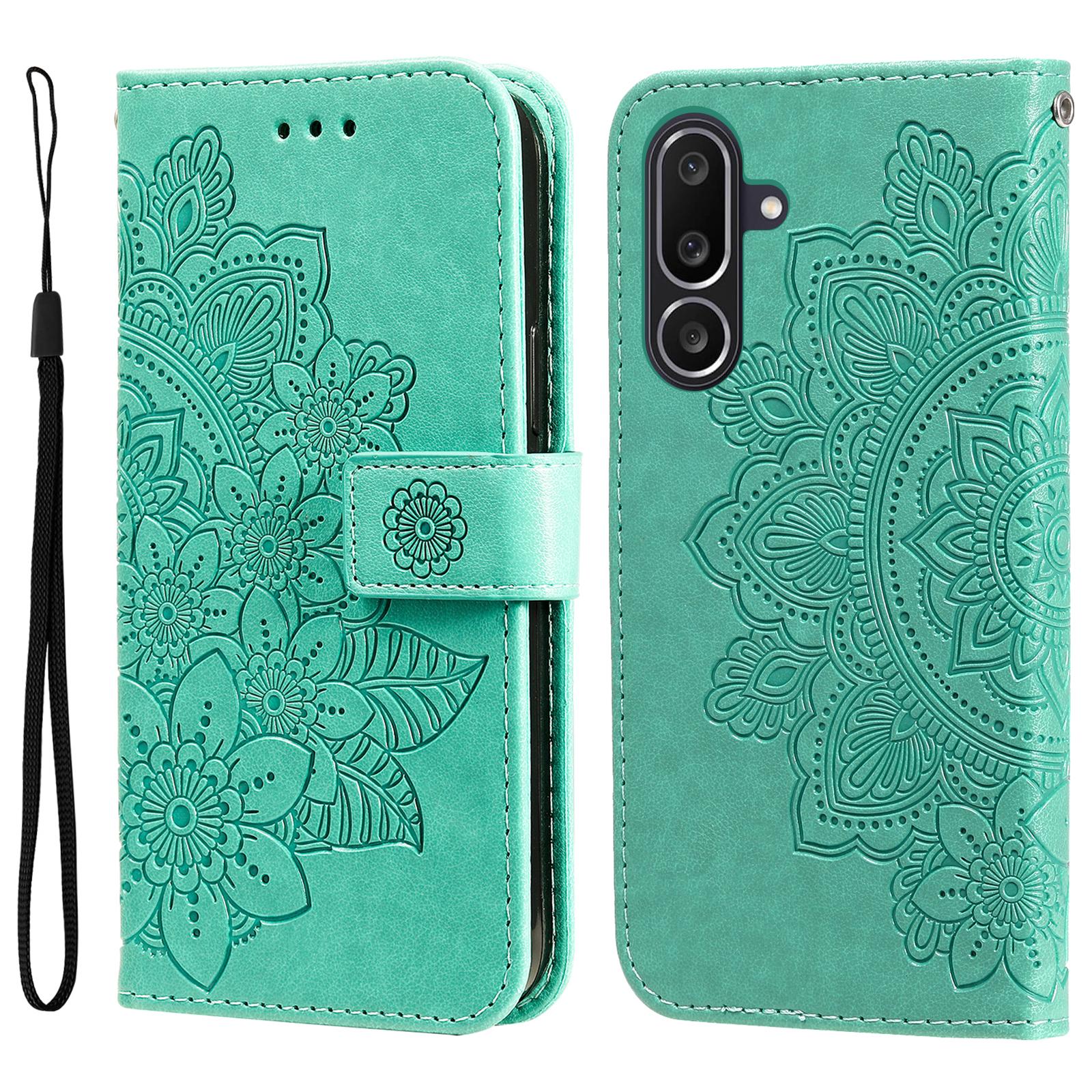 

For Samsung Galaxy M56 5G Case Floral Pattern PU Leather Wallet Stand Phone Cover Green
