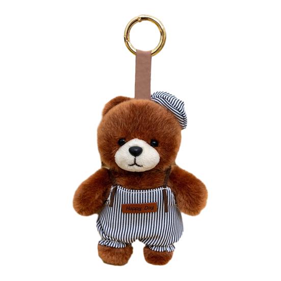 Mini Painter Bear Plush Keychain Retro Striped Overalls & Beret Design Soft PP Cotton Stuffed Doll Cute Bag Charm Gift for коричневый