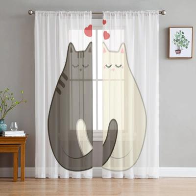 Cartoon Animal Cat Tulle Curtains For Living Room Decoration Modern Veil Chiffon Curtains Bedroom Sheer Voile