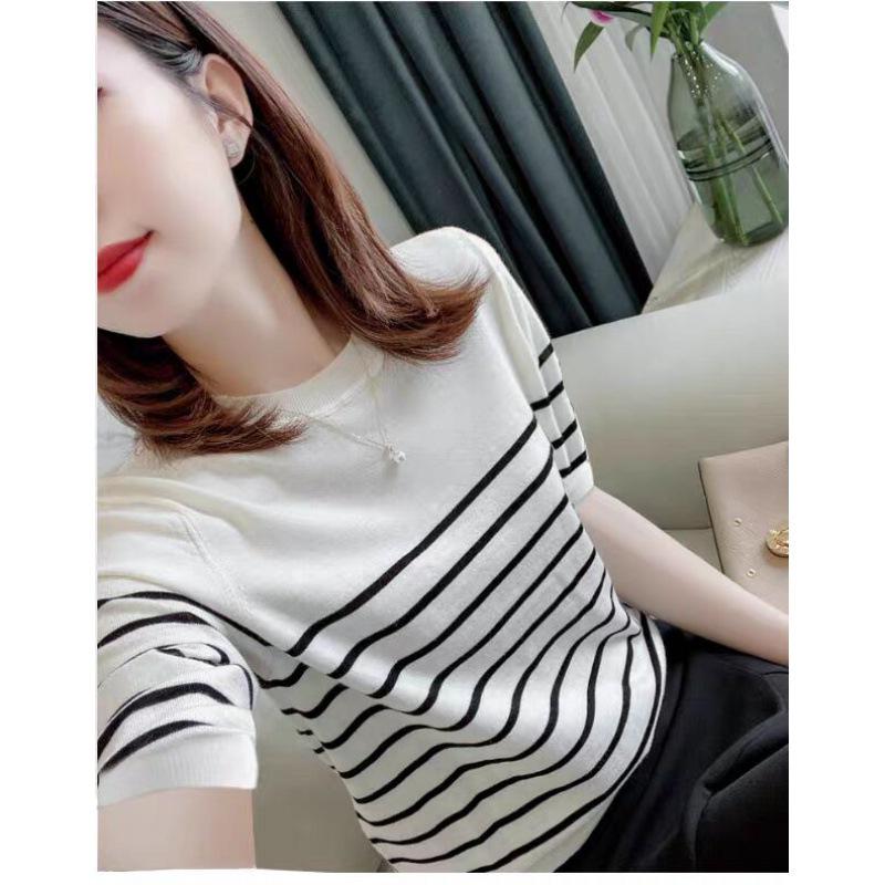 

Пуловер в европейском стиле с цветными блоками и полосками - Женская коллекция весна/осень 2025, повседневный трикотаж с круглым вырезом XL грязно-белый