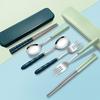 3Pcs Stainless Steel Portable Student Tableware Outdoor Travel Box Spoon Fork Chopsticks Set Adult Gift Cutler