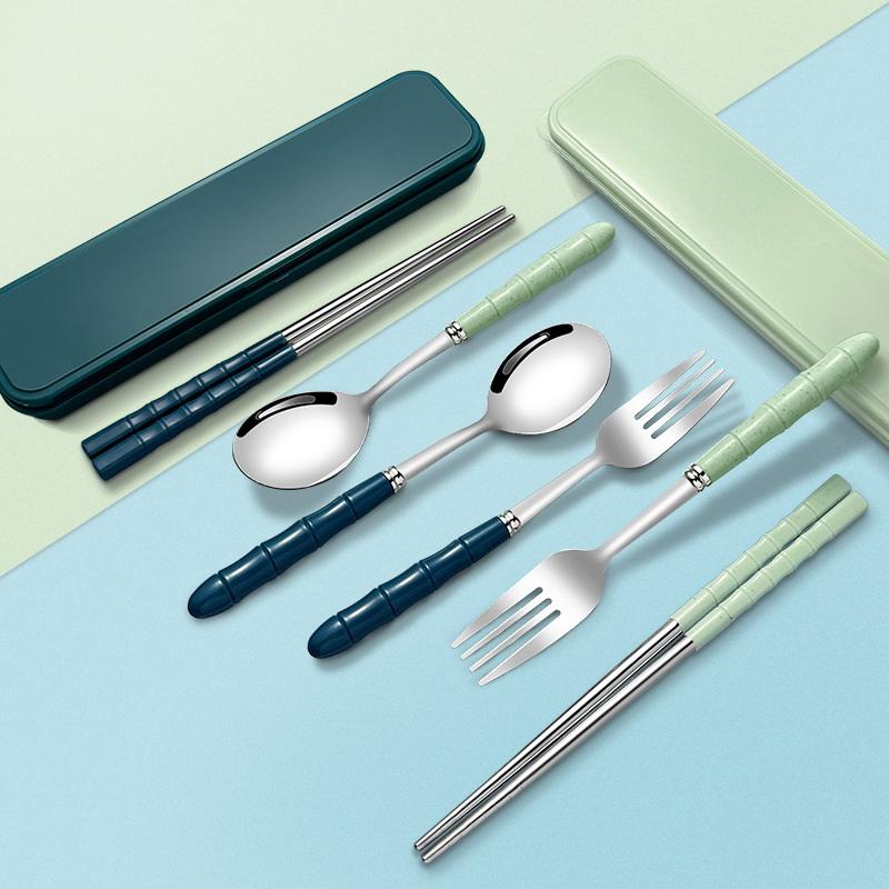 3Pcs Stainless Steel Portable Student Tableware Outdoor Travel Box Spoon Fork Chopsticks Set Adult Gift Cutler