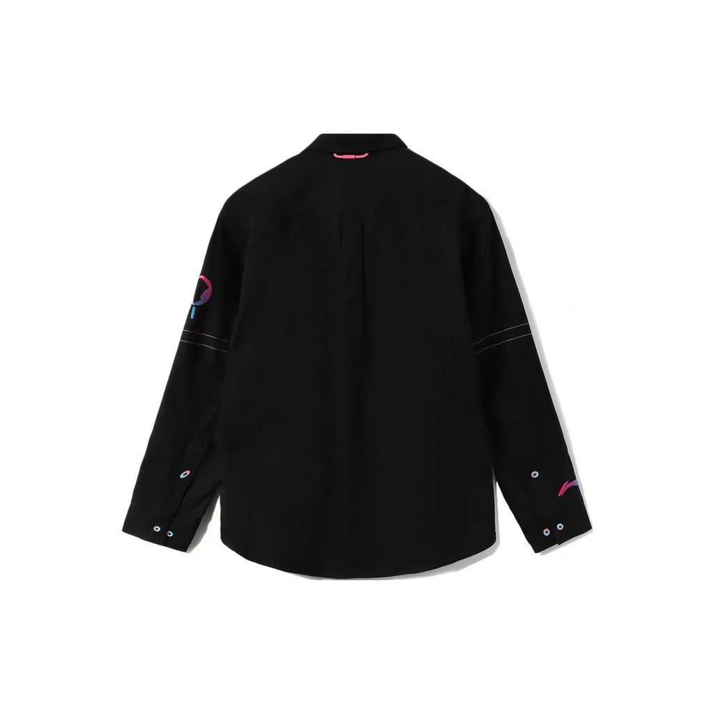 Li Ning Sports Basketball Series Decorative Loose Fit Long Sleeve Shirt Men tops Black ASHR123-1