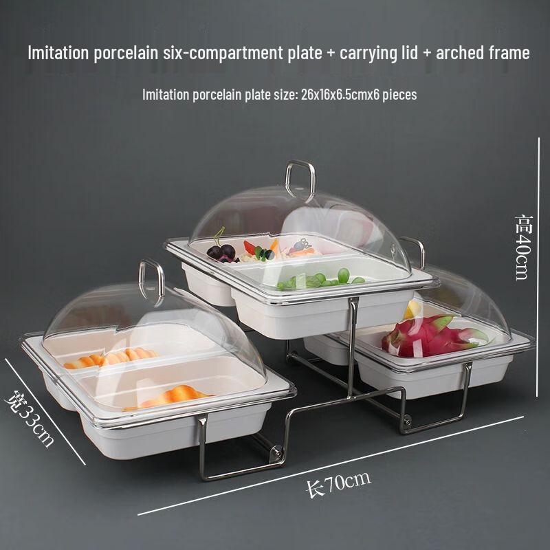 Japanese Style Double-Layer Melamine Serving Tray with Clear Flip Cover