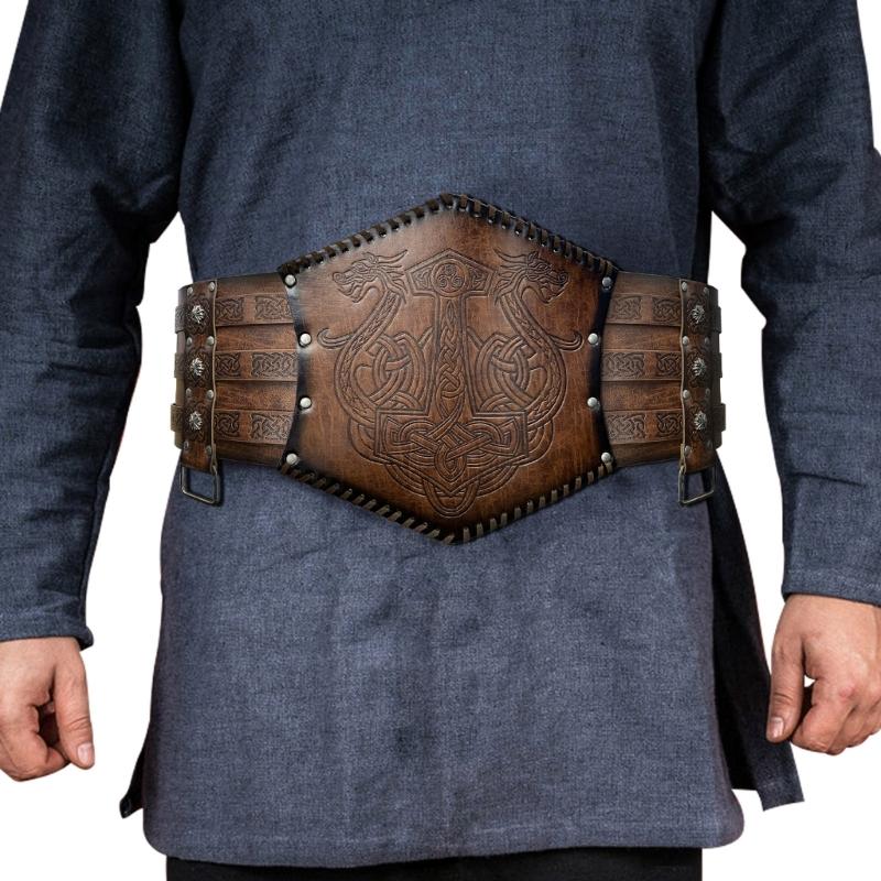 Viking Wide Belt Cosplay Knight Corsets Belt Renaissance Mens Medieval Belt Nordic Faux Leather Armors Belt Costume