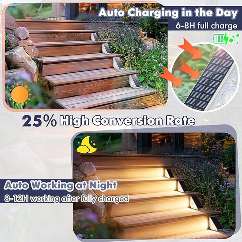 Motion Sensor Outdoor Solar Step Lights 550LM Super Bright 10LED Warm White Stair Light IP44 Waterproof for Porch Patio Deck