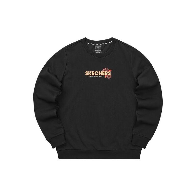 Skechers New Year Series Letter Print Round Neck Casual Sports Pullover Sweatshirt Women sweatshirt Carbon-Black L122W072-0018 S