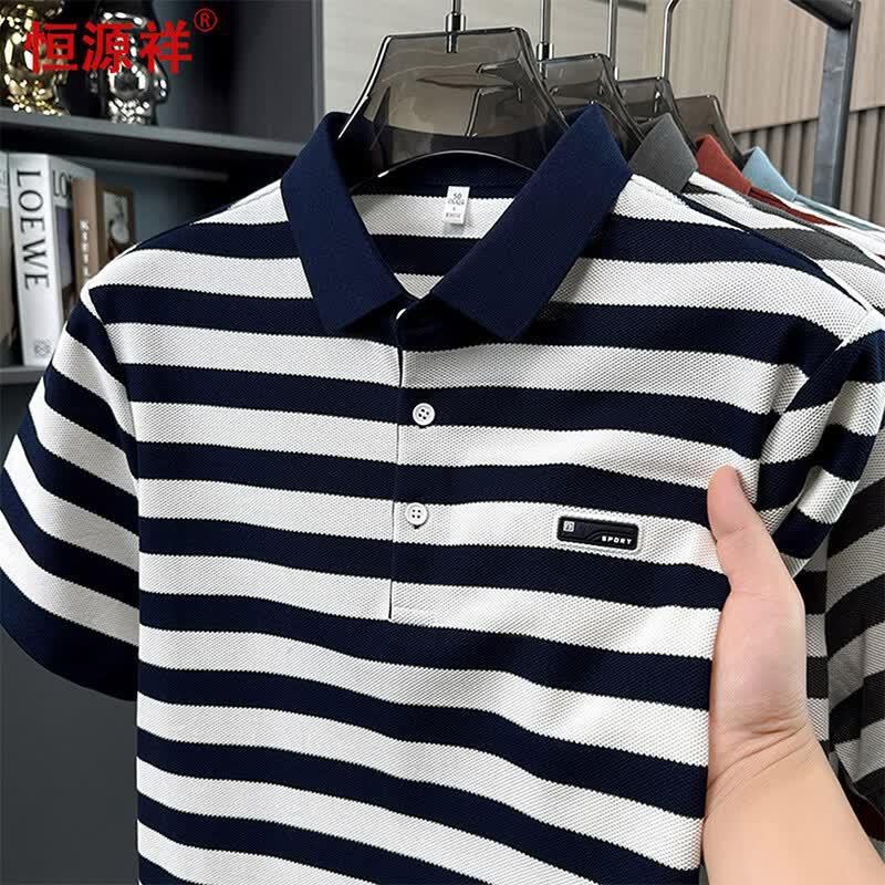 

Hengyuanxiang Men s Summer Striped Polo Shirt M