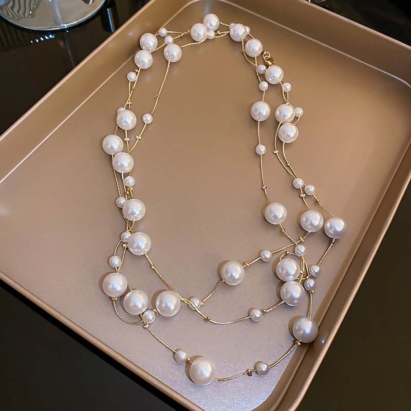 Vintage White Simulated Pearl Necklace For Women Elegant Long Double Layer Pearl Sweater Chain Necklace Jewlery Gifts 2025