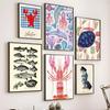Tier Leinwandmalerei Farbe Hummer Fisch Ozean Poster Zuhause Wohnzimmer Schlafzimmer Bar Café Kunst Dekor Wanddeko