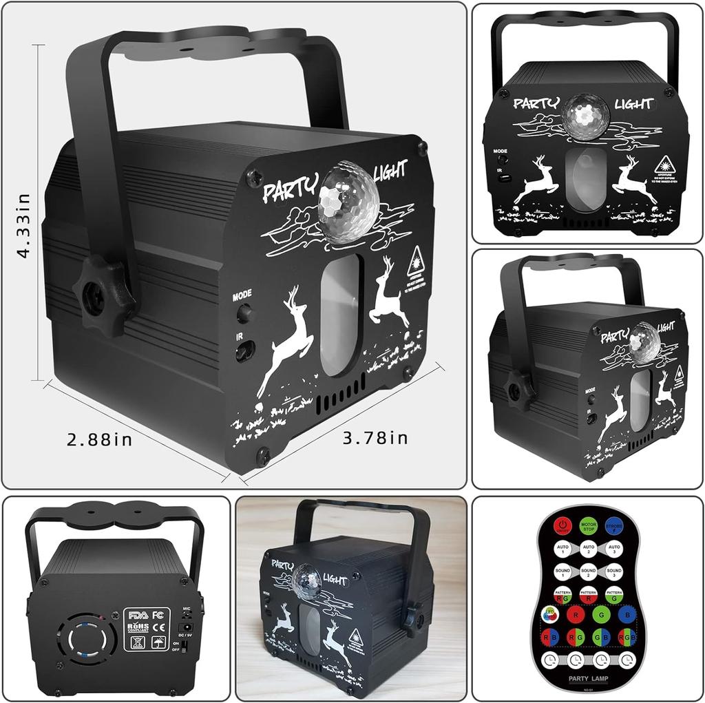 Partylichter, Disco-DJ-Licht mit ferngesteuerter Bühnenbeleuchtung, tragbarer, klangaktivierter und wiederaufladbarer LED-Projektor-Blitzlampe