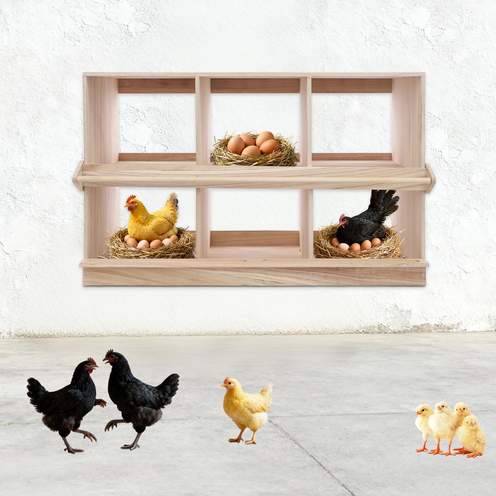 Wooden Chicken Laying Box, 6 Compartment 2-Tier Floorstanding with Egg Slot for Home/Breeding Farm