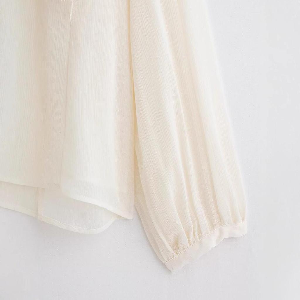 TAOP&ZA Spring/Summer Elegant Women's V-Neck Long Sleeve Ruffle Blouse