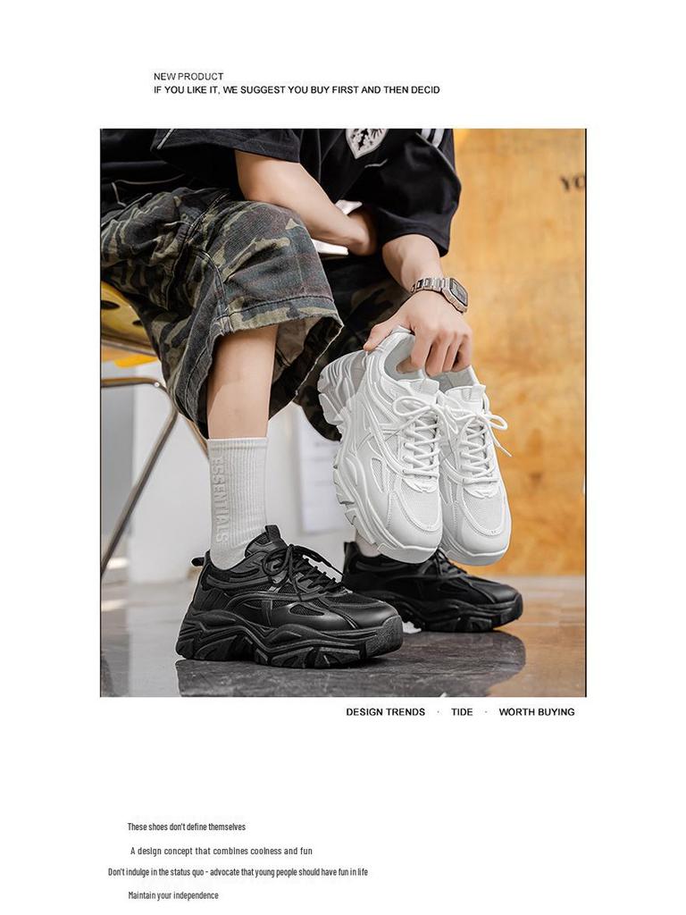 Frühlings Herren Atmungsaktive Weiße Mesh-Sneaker - Trendige Lässige Dad-Schuhe mit Dicker Sohle