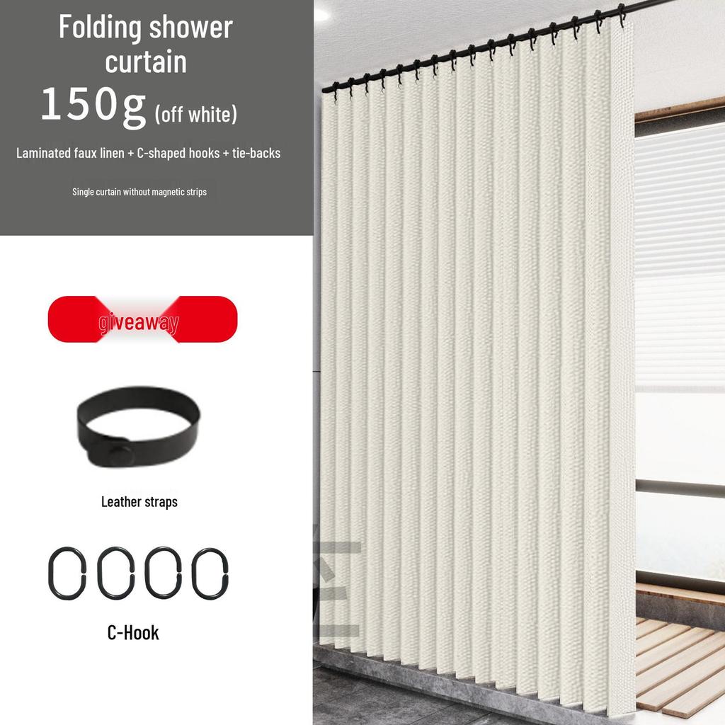 Vattentätt Vikbart Duschdraperi för Toaletter och Badrum, Stansfri Imitation Linne Avdelare.