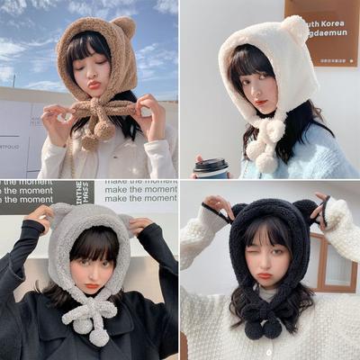 Women Plush Cute Beanies Caps Winter Hats Earflap Earmuff Bear Ear Hat
