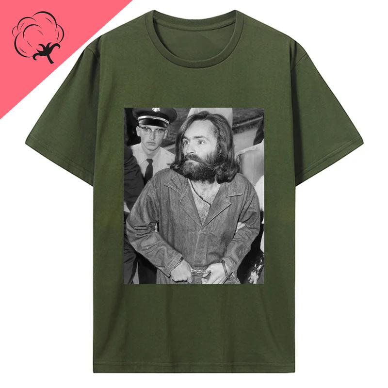 Charles Manson Shortsleev Printed TShirt Manson Family American Criminal Cult Men Quality Streetwear Casual Harajuku Tee Shirt