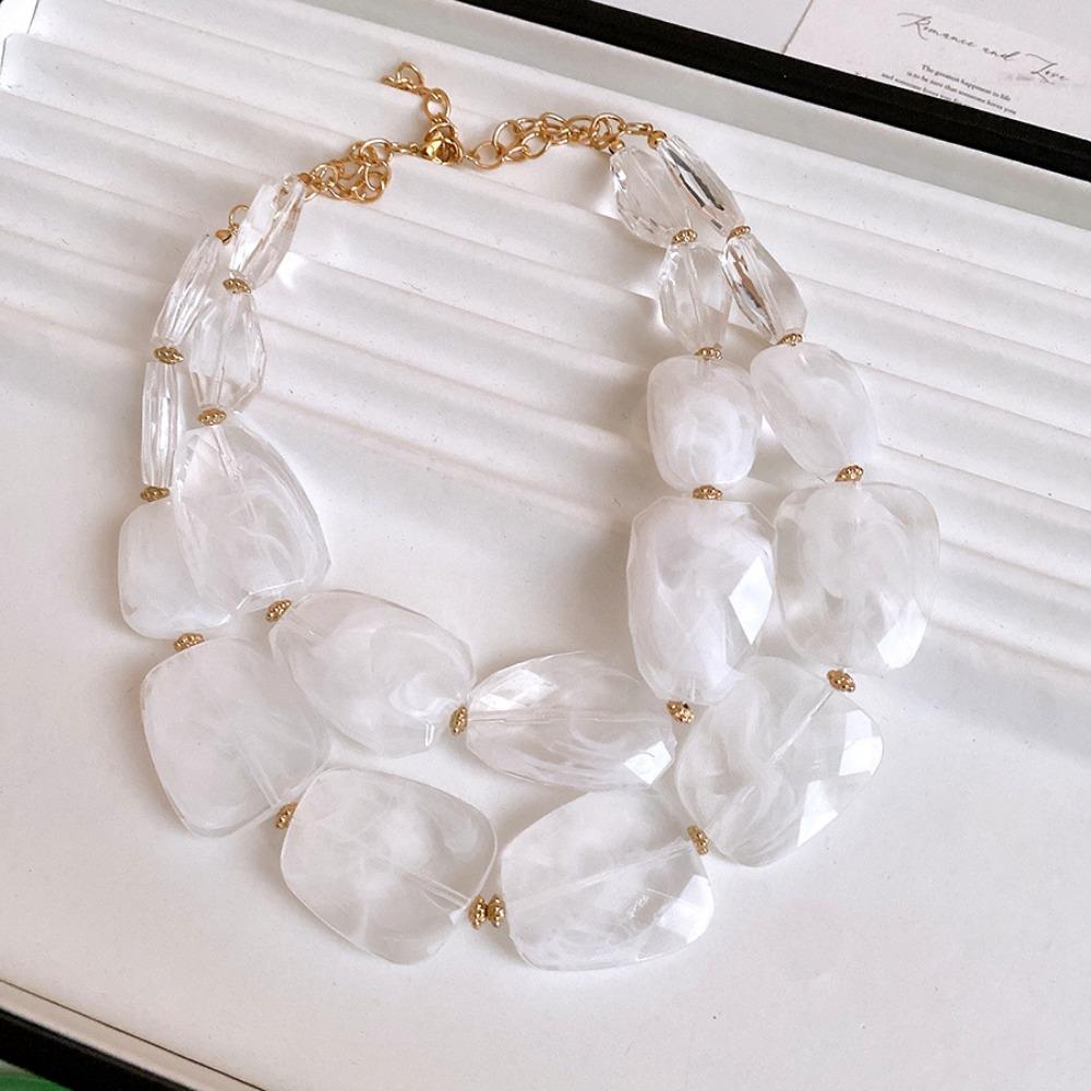 

Dopamine Color Double-layer Necklace Irregular Acrylic Beaded Clavicle Chain Charm Chokers Gift білий