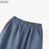 ZANZEA Women Casual Elastic Waist Solid Color Loose Long Pants