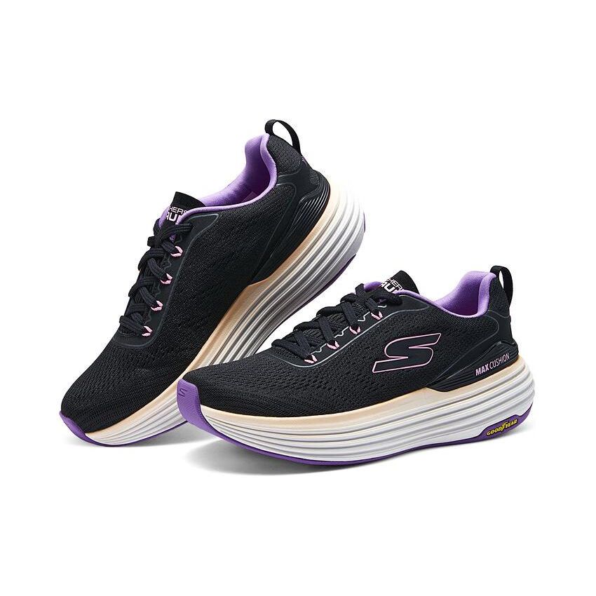 Skechers Max Cushioning Mesh Fabric Comfortable Versatile Low-Top Lifestyle Sneakers Women Sneakers Black Purple 129260-BKPR