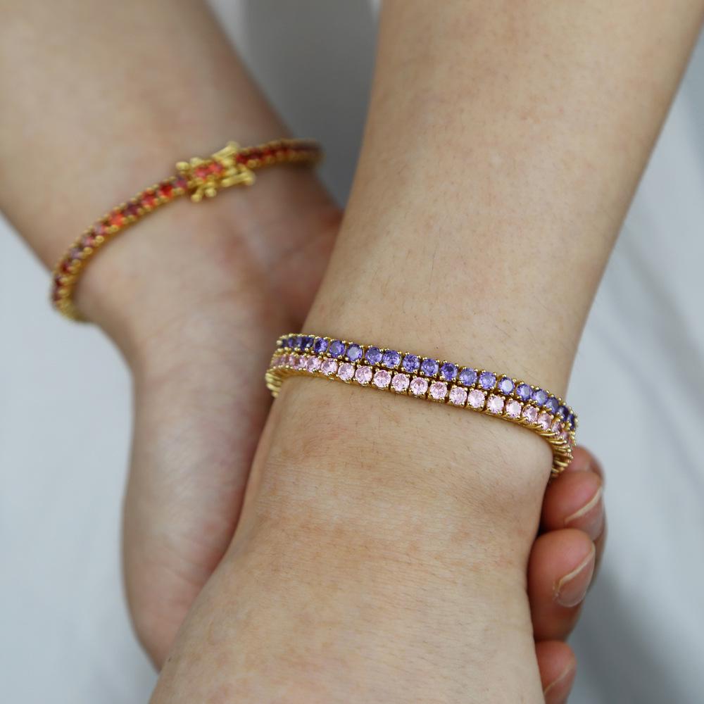 Multicolor 3mm Zircon Tennis Chain Bracelet - Hip Hop Style for Women