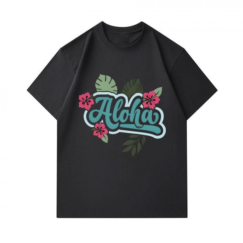 Men's 100% Cotton Crew Neck Short Sleeve T-Shirt, Casual Aloha Tropical Hibiscus Monstera Leaf Print Lightweight Summer Tee for Daily Casual Wear